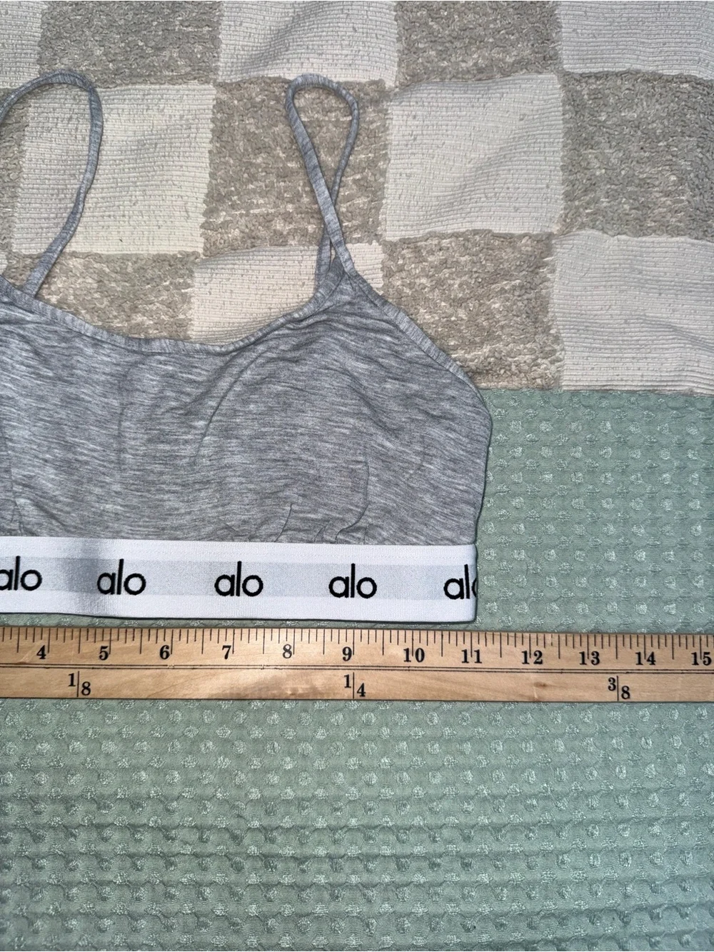ALO Yoga Grey Marled Bralette with White Logo Band